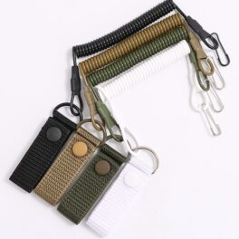 Tactical Belt With Spring Gun Cord Waist Safety Strap Anti-theft Gun Spring Lanyard Carabiner Climbing Backpack Waist Chainbelt